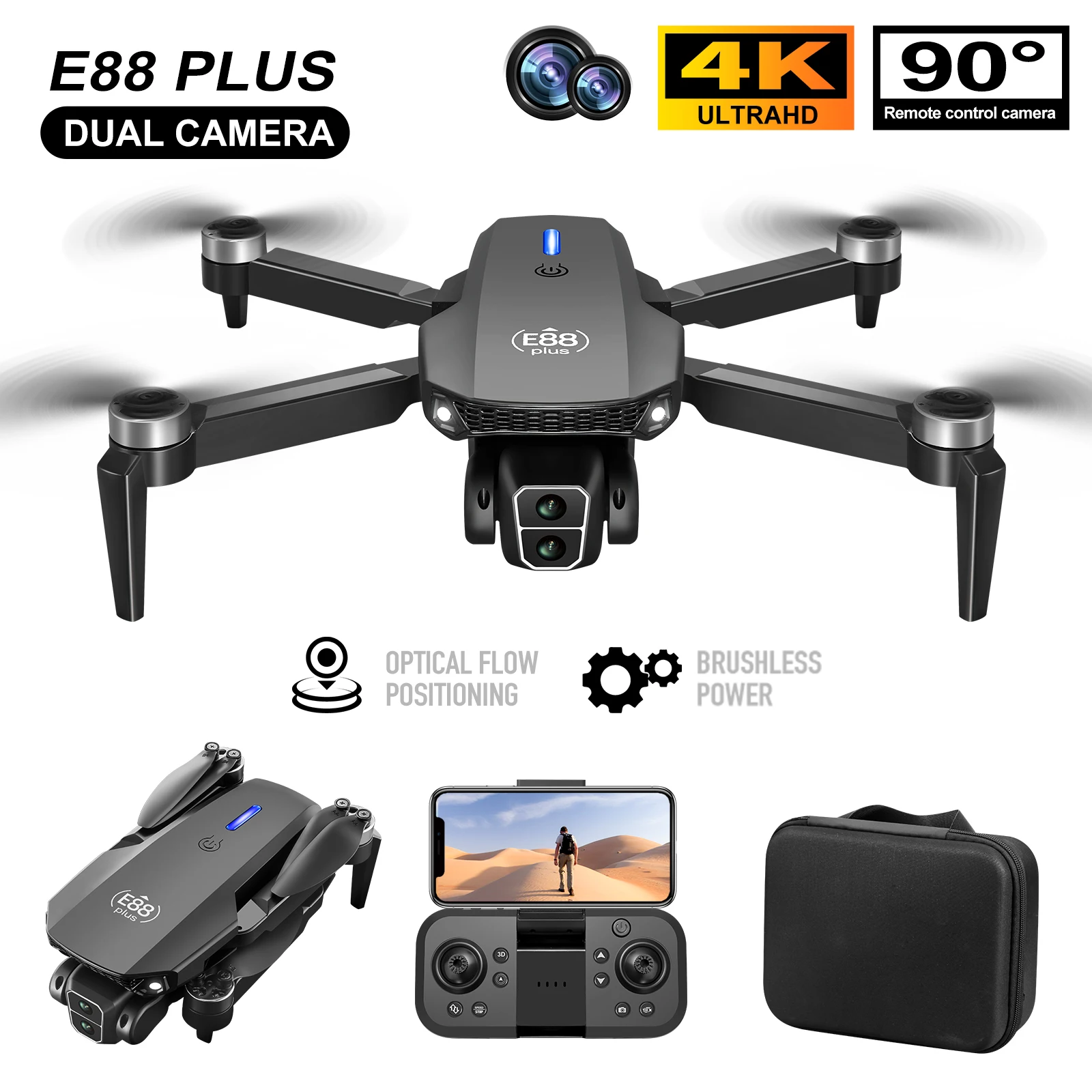 Rc Helicopter Electric - Novo drone quadricóptero E88 Plus: 90